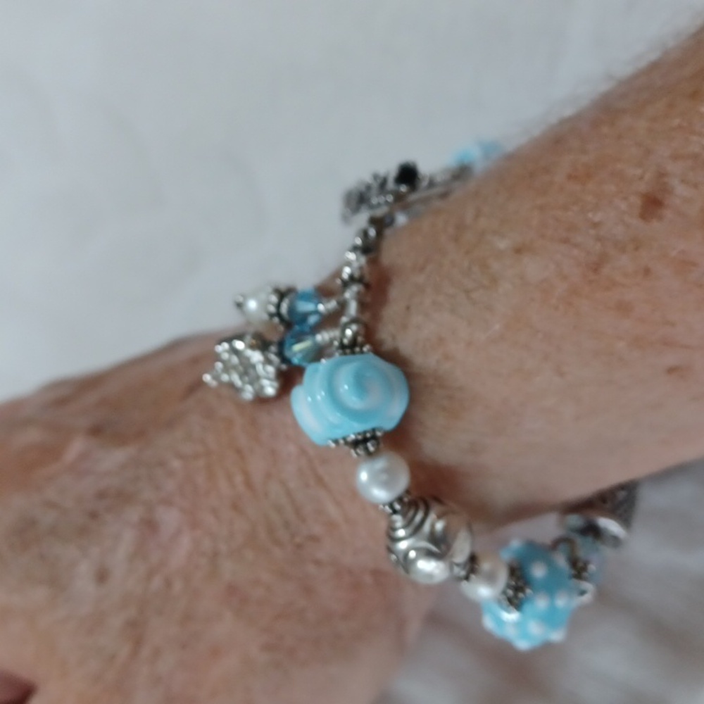 Ivana DiVia Blue Sterling  Silver 925 Beaded Charm Bracelet 8 Inch - Picture 8 of 10